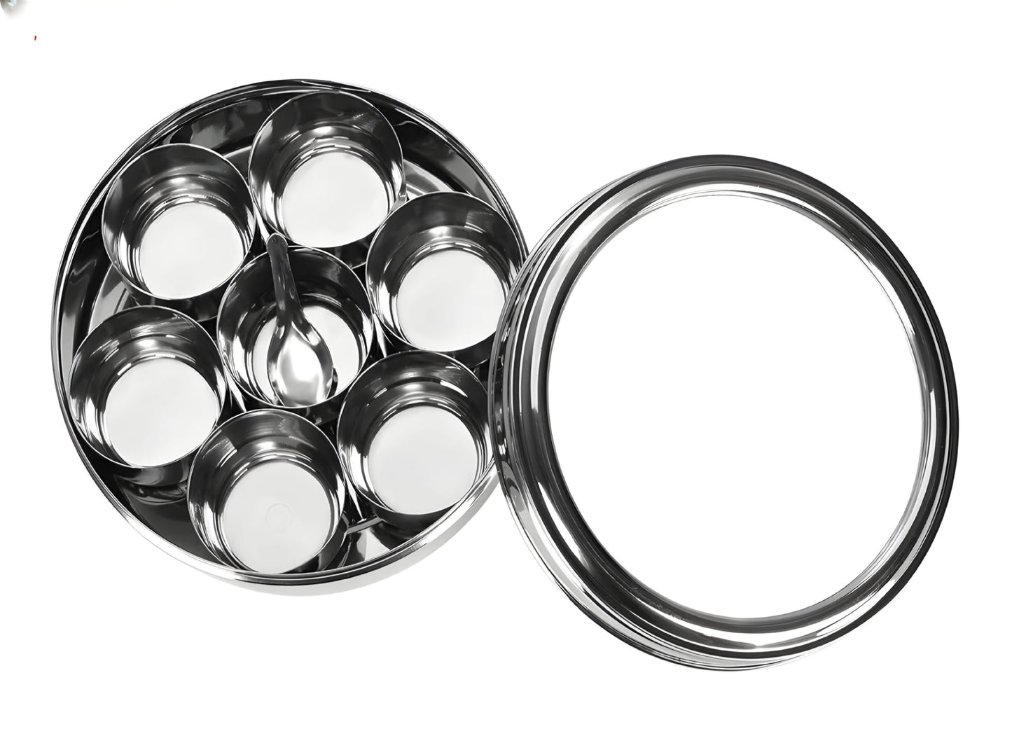 Stainless Steel 7 IN 1 Masala Box for Kitchen | Spice Box for Kitchen | Masala Container | Masala Dabba with individual See through lid 1 Spoons