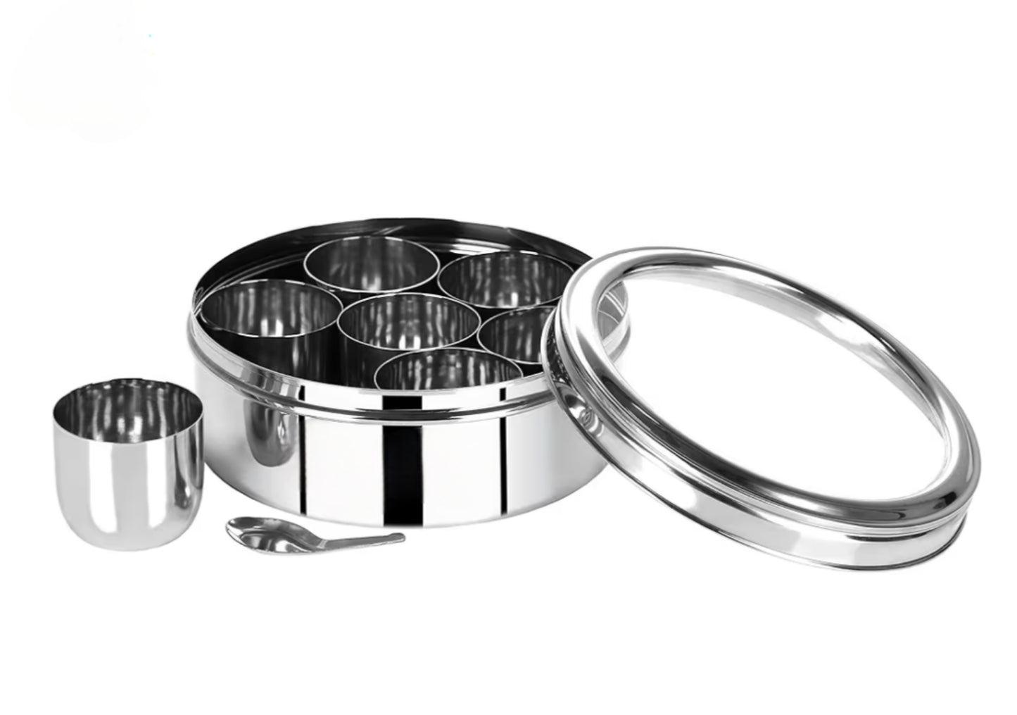 Stainless Steel 7 IN 1 Masala Box for Kitchen | Spice Box for Kitchen | Masala Container | Masala Dabba with individual See through lid 1 Spoons