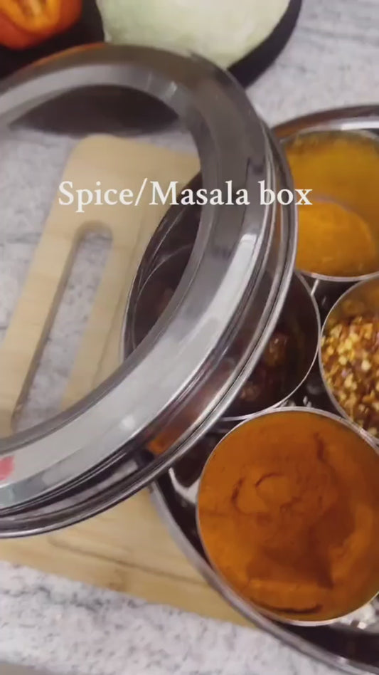 Stainless Steel 7 IN 1 Masala Box for Kitchen | Spice Box for Kitchen | Masala Container | Masala Dabba with individual See through lid 1 Spoons