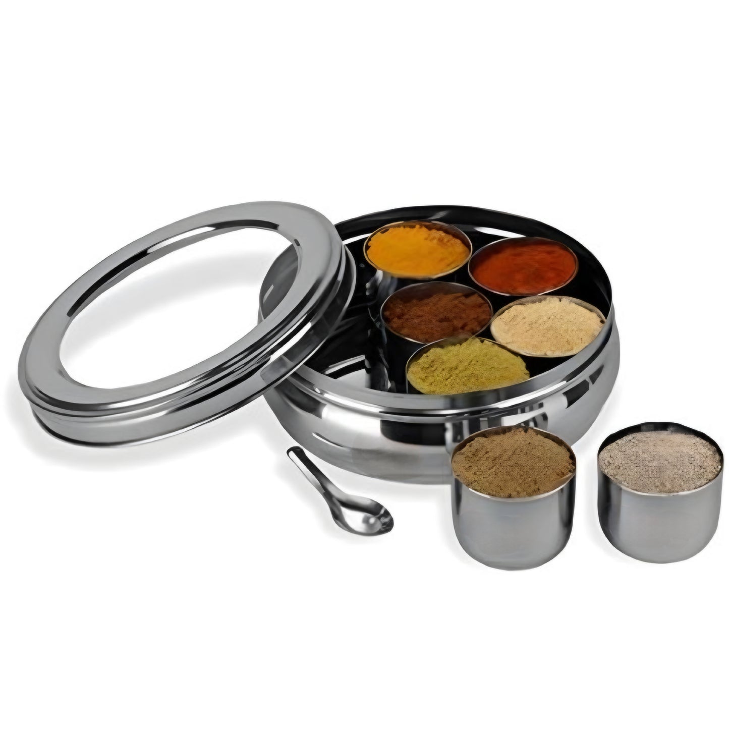 Stainless Steel 7 IN 1 Masala Box for Kitchen | Spice Box for Kitchen | Masala Container | Masala Dabba with individual See through lid 1 Spoons